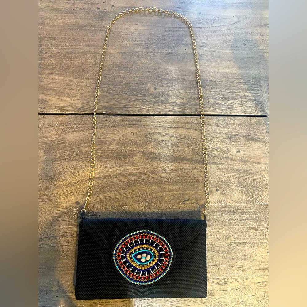 Sitara Black Beaded Crossbody Bag With Chain- never used
